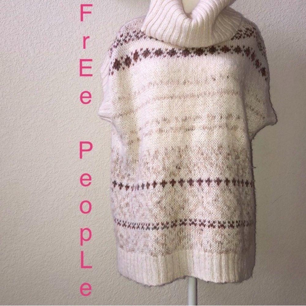 Free People Sweater short sleeve Cowl Neck Knit Neutral colors EUC Sz M